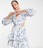 New Look Tall Cut Out Long Sleeve Mini Dress In Blue Floral