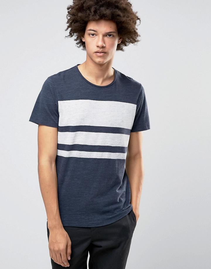 Selected Homme Plus T-shirt With Crew Neck And Block Stripe Print - Navy