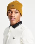 Fred Perry Merino Wool Beanie In Tan-brown