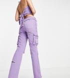Collusion Festival Cargo Detail Flare Jean With Distressed Seams In Purple - Part Of A Set