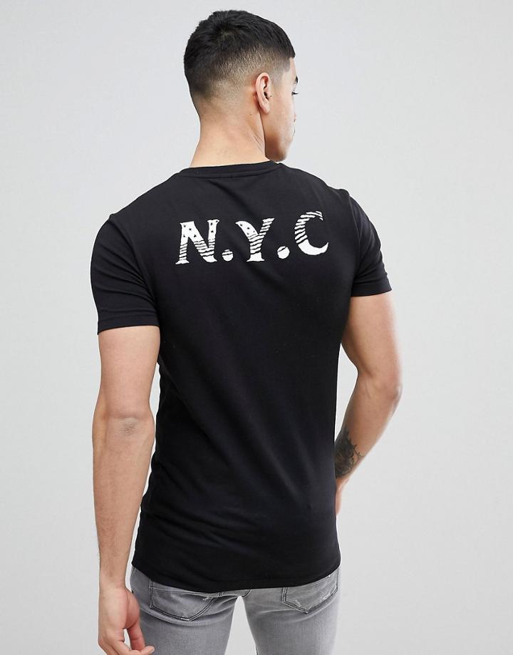 Asos Design Muscle T-shirt In Black With City Back Print - Black