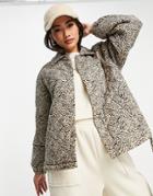 Vila Quilted Padded Jacket With Tie Belt In Animal Print-multi