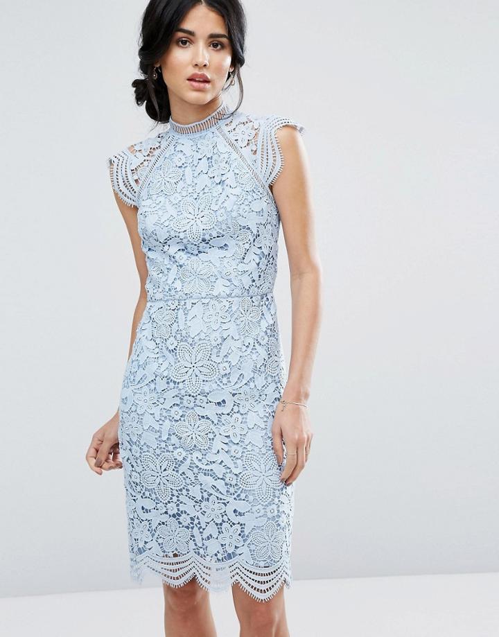 Chi Chi London Scallop Lace Pencil Dress - Blue