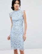 Chi Chi London Scallop Lace Pencil Dress - Blue