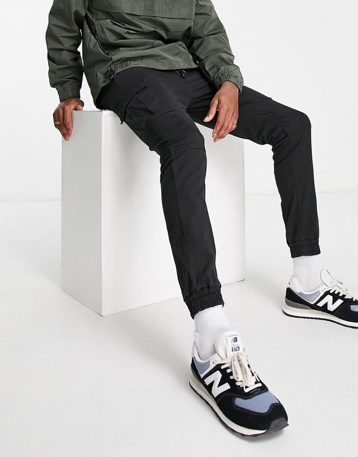 Soul Star Skinny Cuffed Ankle Cargo Pants In Black