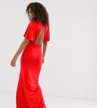Asos Design Tall Flutter Sleeve Backless Maxi Dress With High Split - Red