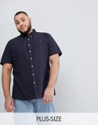 Farah Plus Brewer Slim Fit Short Sleeve Oxford Shirt In Navy - Navy
