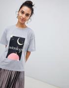 Neon Rose Relaxed T-shirt With Astrologie Art Print - Gray