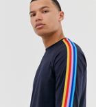 Asos Design Tall Relaxed Long Sleeve T-shirt With Contrast Rainbow Taping In Navy