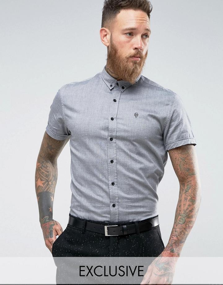 Noose & Monkey Skinny Short Sleeve Oxford Shirt - Black