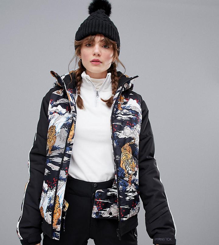 Protest Risto Snow Jacket In Black Print - Black