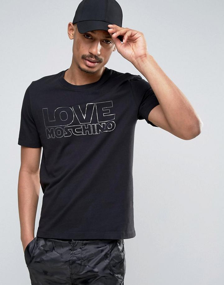 Love Moschino Silver Foil Logo Print T-shirt - Black