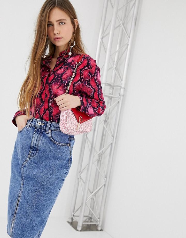 Bershka Blouse In Neon Snake Print - Multi