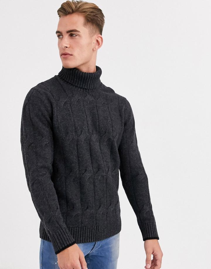 Selected Homme Chunky Wool Roll Neck Knitted Sweater In Gray