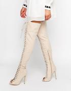 Truffle Collection Lace Up Ghillie Over The Knee Boots - Rose Pink Mf