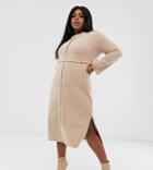 Asos Design Curve Exposed Seam Patch Pocket Midi Dress - Beige