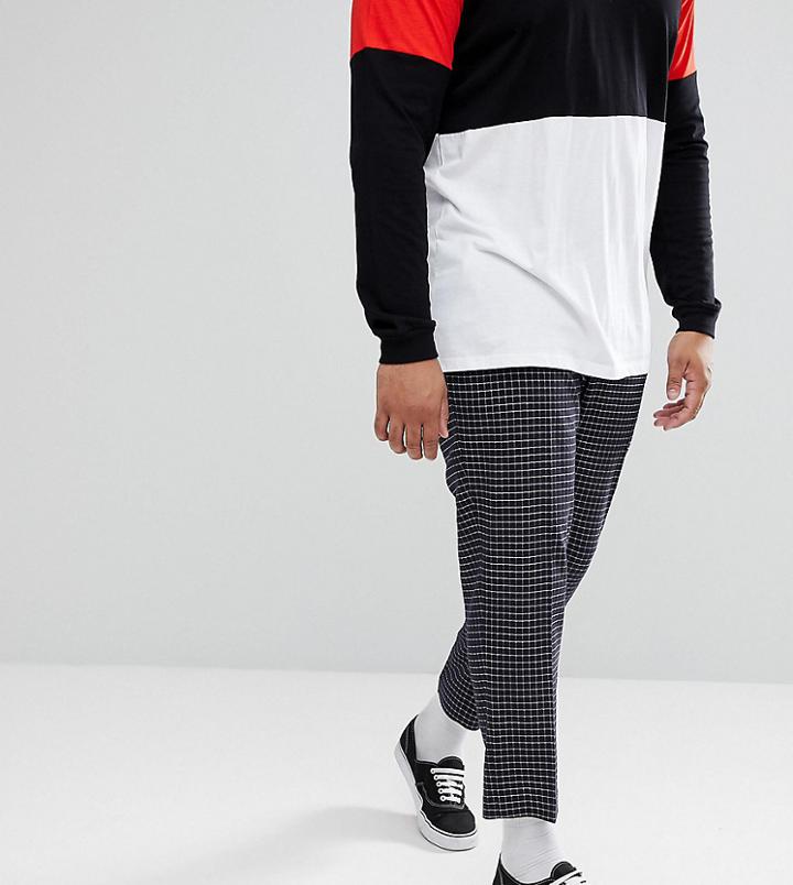 Asos Plus Skinny Crop Smart Pants In Navy Grid Check - Navy