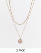 Asos Design 2 Pack Layered Necklace With Sovereign Coin Pendant In Gold Tone