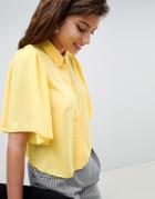 Asos Design Cropped Soft Shirt With Flutter Sleeve In Yellow - Yellow