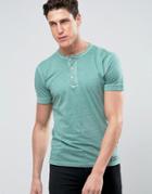 Abercrombie & Fitch Muscle Slim Fit Henley T-shirt Rib Cuff Garment Dyed In Green - Green