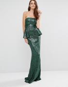 City Goddess Bandeau Sequin Peplum Maxi Dress - Green