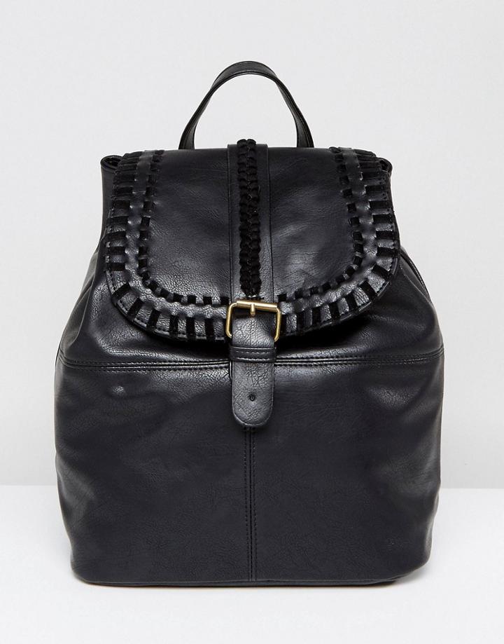 Liquorish Braid Detail Backpack - Black