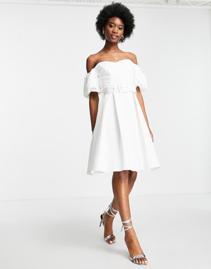 Miss Selfridge Scuba Sweetheart Belted Midi Dress In Ivory-white