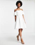 Miss Selfridge Scuba Sweetheart Belted Midi Dress In Ivory-white