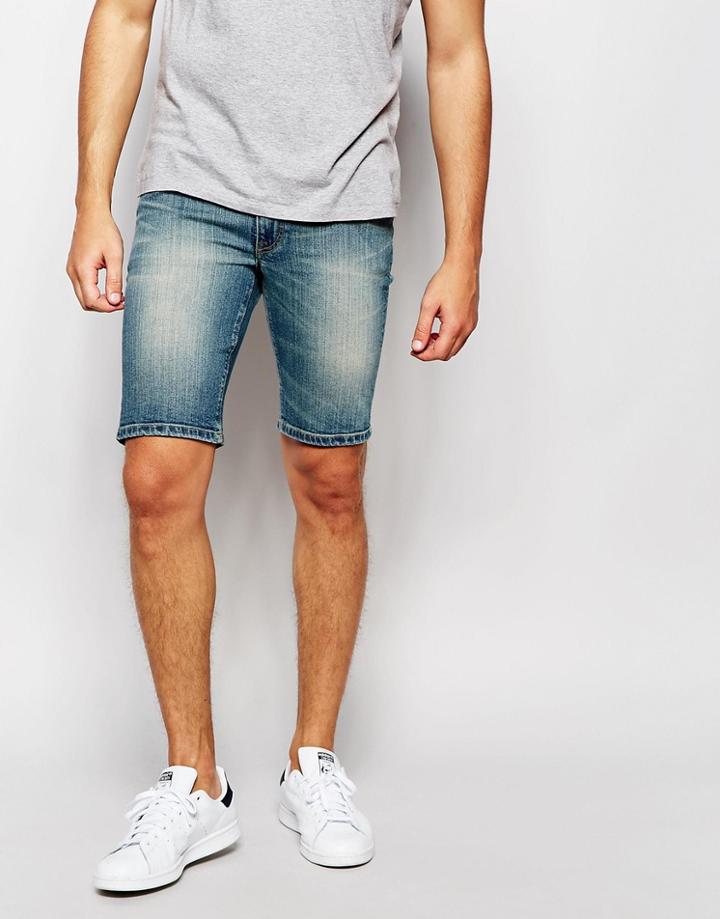 Asos Denim Shorts In Extreme Super Skinny With Green Tint - Mid Blue