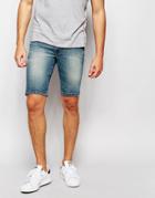 Asos Denim Shorts In Extreme Super Skinny With Green Tint - Mid Blue