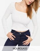 Asos Design Hourglass Square Neck Long Sleeve Top In White