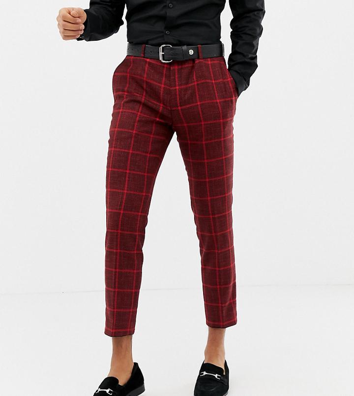 Heart & Dagger Skinny Cropped Smart Pants In Red Check - Red