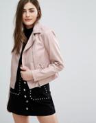 New Look Leather Look Biker Jacket - Pink