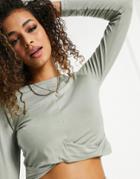 Threadbare Hunter Long Sleeve Twist Top In Green