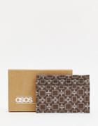 Asos Design Faux Leather Cardholder In Brown Geo - Brown