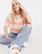 Pieces Short Sleeve Sweater In Pink Ombre Stripe-multi