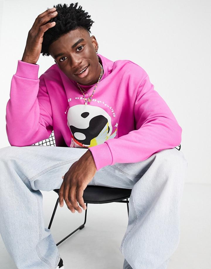 Asos Design Oversized Sweatshirt With Large Mystic Print In Pink