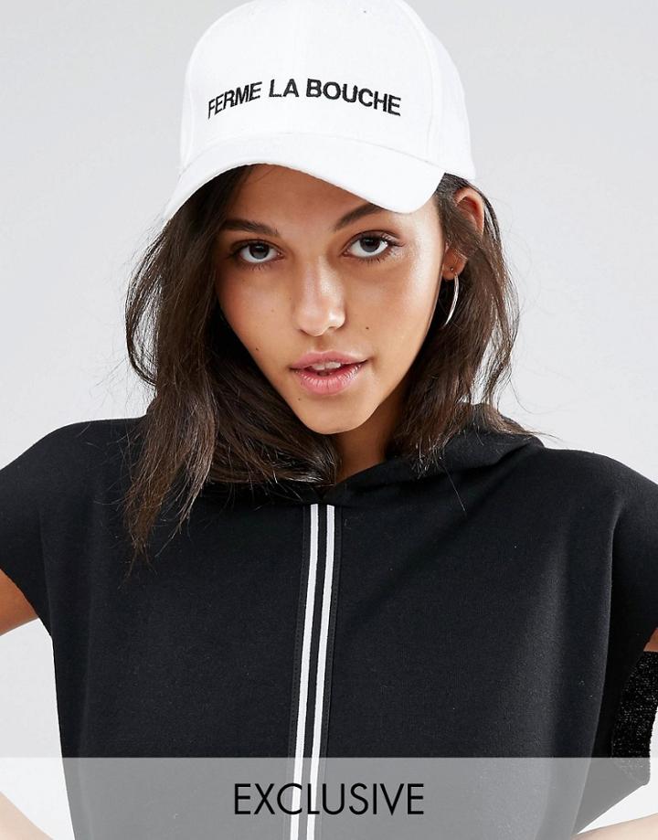 Adoloscent Clothing Ferme La Bouche Embroidered Baseball Cap - White