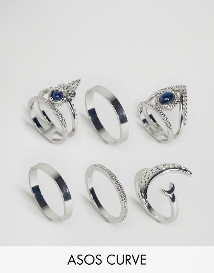 Asos Curve Pack Of 6 Mystical Moodstone Rings - Gold