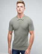 Asos Knitted Short Sleeve Textured Polo In Muscle Fit - Green
