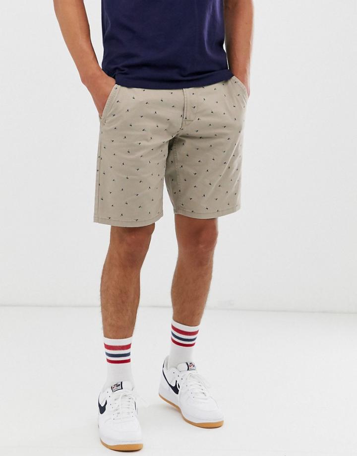 Only & Sons Chino Short In Stone With Embroidered Flamingos - Stone