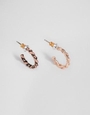 Asos Hoop Earrings In Rose Gold And Copper With Textured Design - Multi