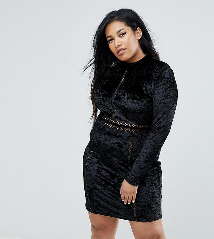 Club L Plus Velvet Cutout Mini Dress With Long Sleeves - Black