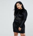 Club L Plus Velvet Cutout Mini Dress With Long Sleeves - Black
