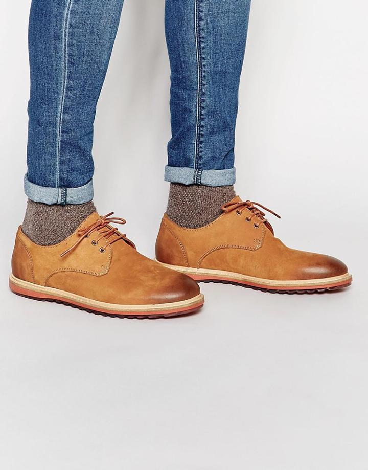 Asos Derby Shoes In Tan Nubuck Leather - Tan
