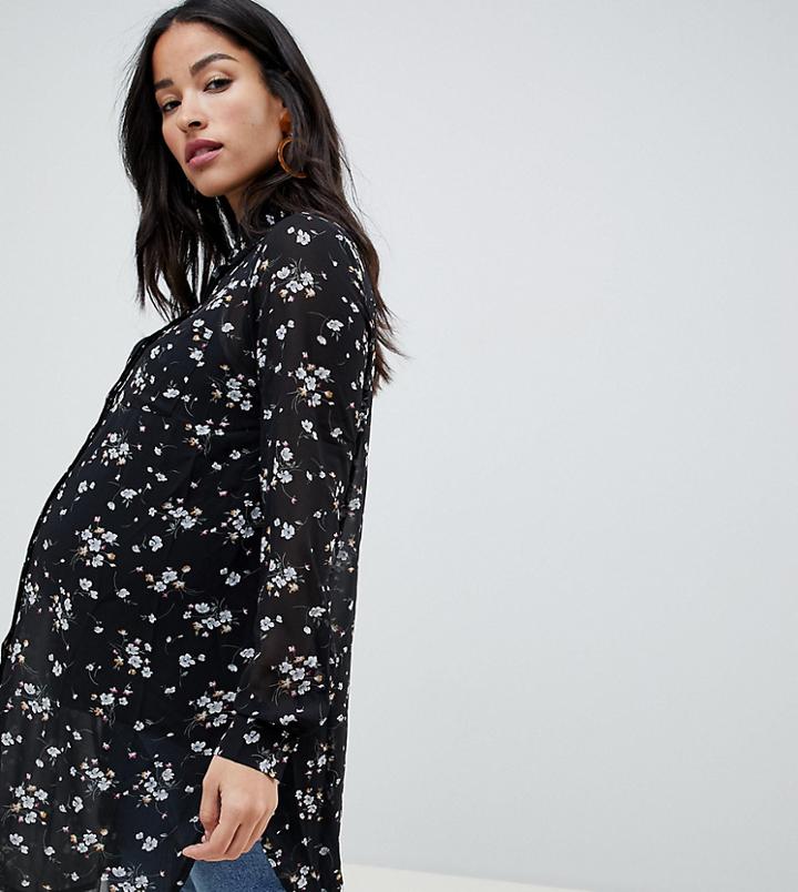 New Look Maternity Floral Chiffon Shirt - Black