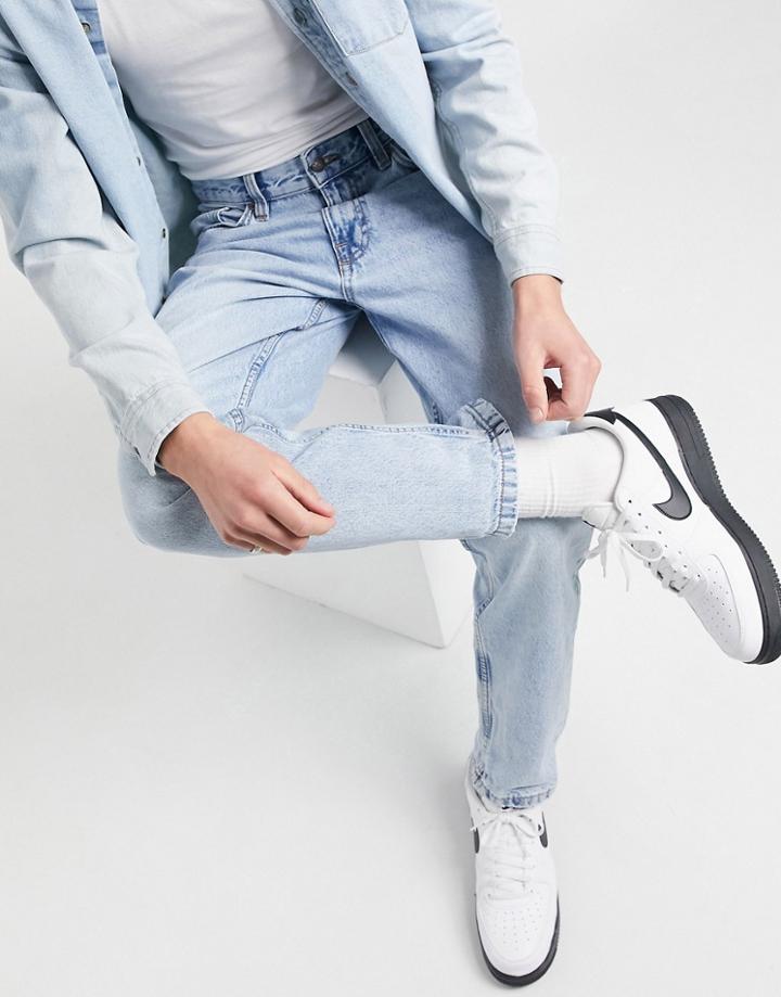 Bershka Vintage Straight Fit Jeans In Light Blue-blues