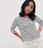 Brave Soul Petite Eloise Stripe Long Sleeve T Shirt With Contrast Trim - White