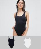 Asos Design Recycled Scoop Front High Leg Swimsuit Multipack-black