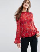 Asos Victoriana Blouse With Lace Inserts In Red Floral - Multi